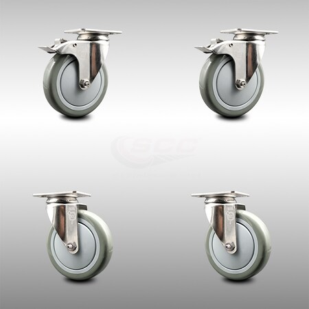 Service Caster 5 Inch 316SS Gray Polyurethane Wheel Swivel Top Plate Caster Lock Brakes, 2PK SCC-SS316TTL20S514-PPUB-2-S-2